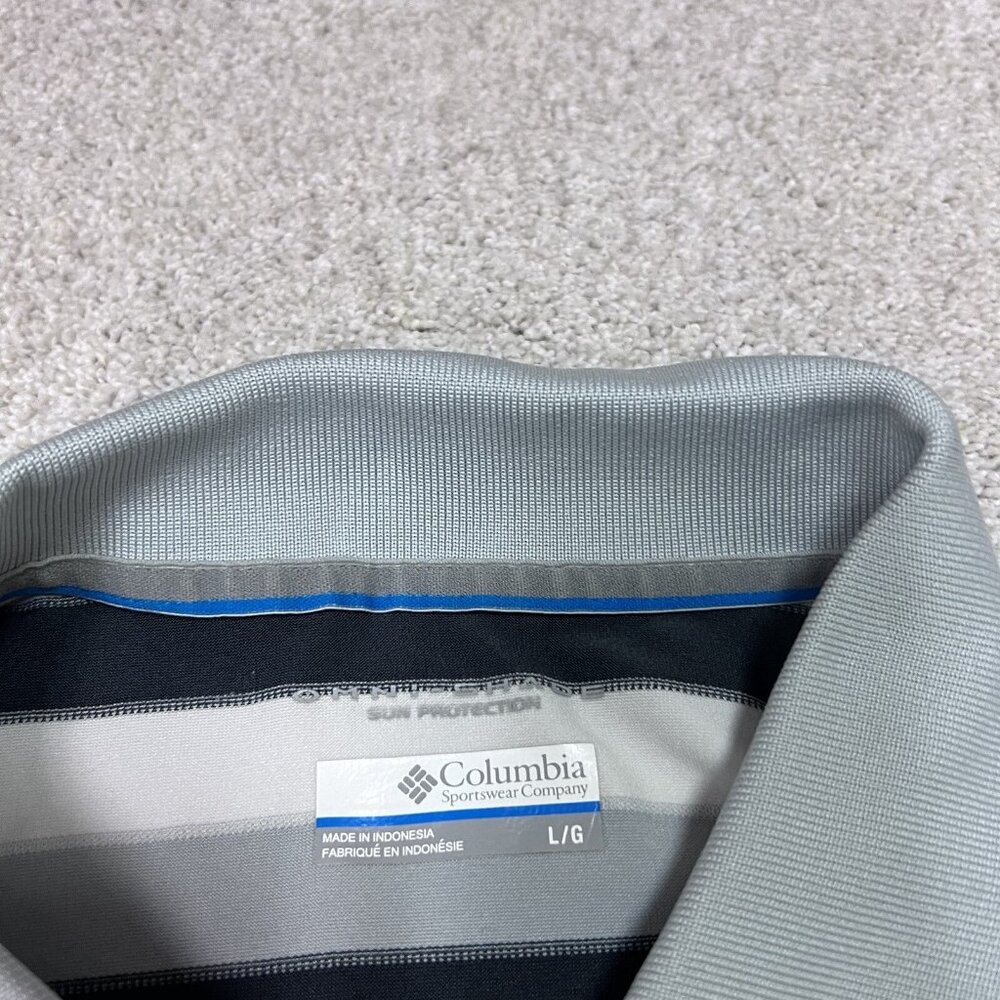 Columbia Polo Men’s Gray White Striped Short Sleeve Size Large - Picture 5 of 10